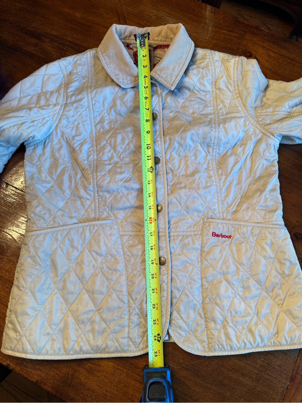 Barbour Cream Quilted Jacket with Cord Collar and Floral Lining - Picture 7 of 7